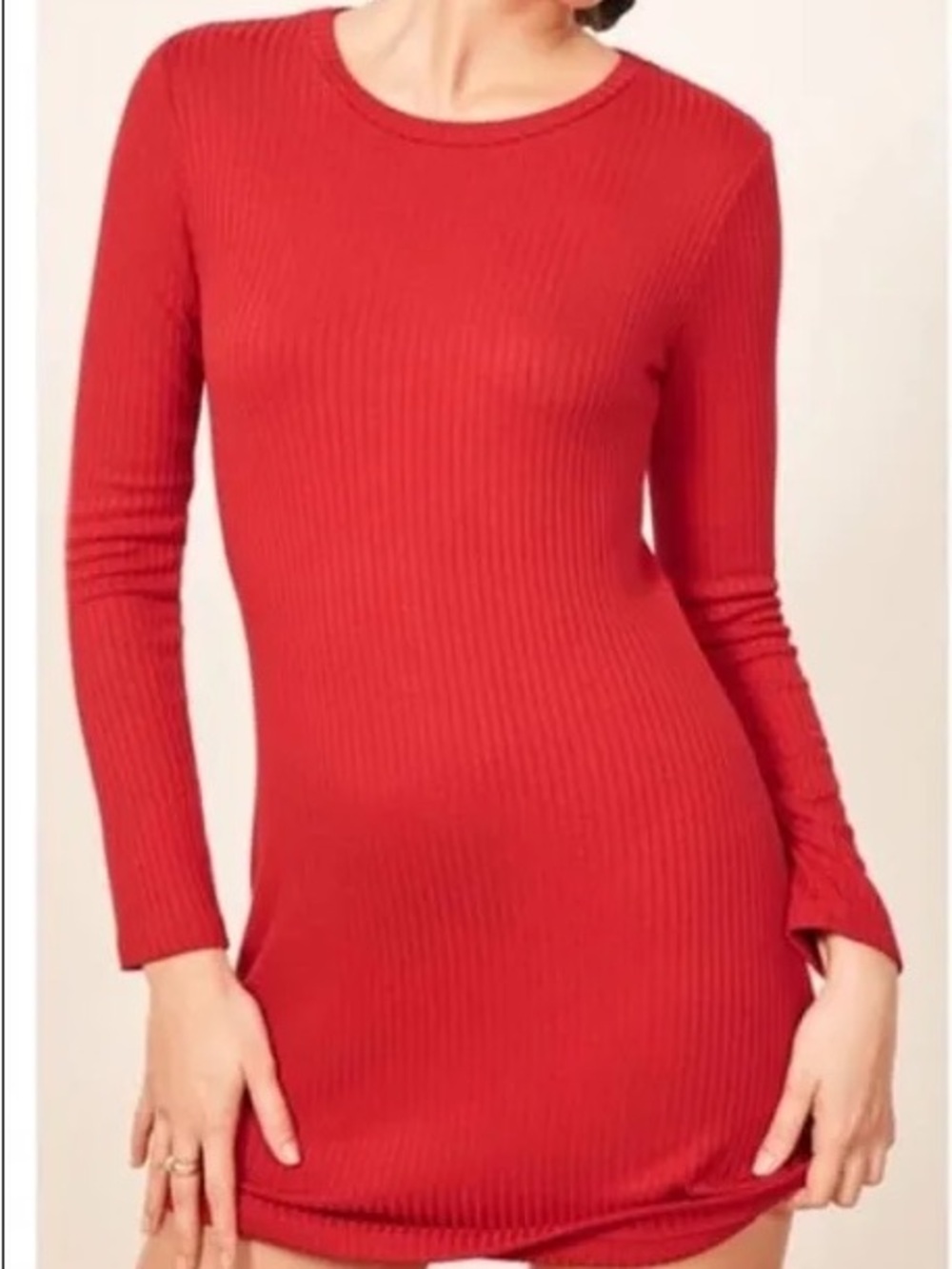 Reformation "Jeanne" Ribbed Long Sleeve Mini Dress red L/Large